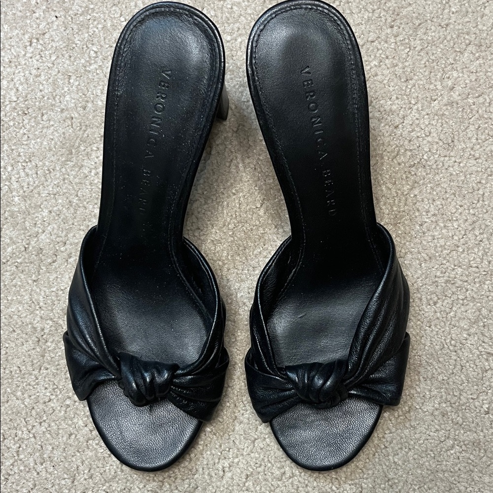 Veronica Beard Black Leather Knotted Mules leather soles new